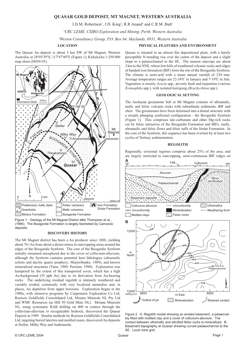 Quasar Gold Deposit, Mt Magnet, Western Australia I.D.M
