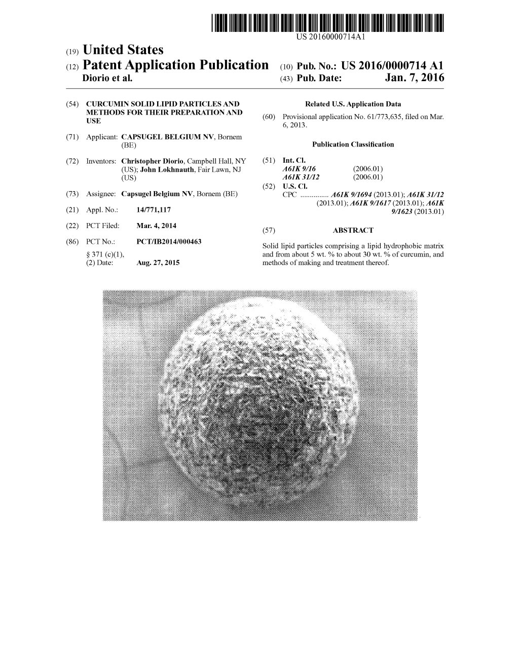 (12) Patent Application Publication (10) Pub. No.: US 2016/0000714 A1 Diorio Et Al