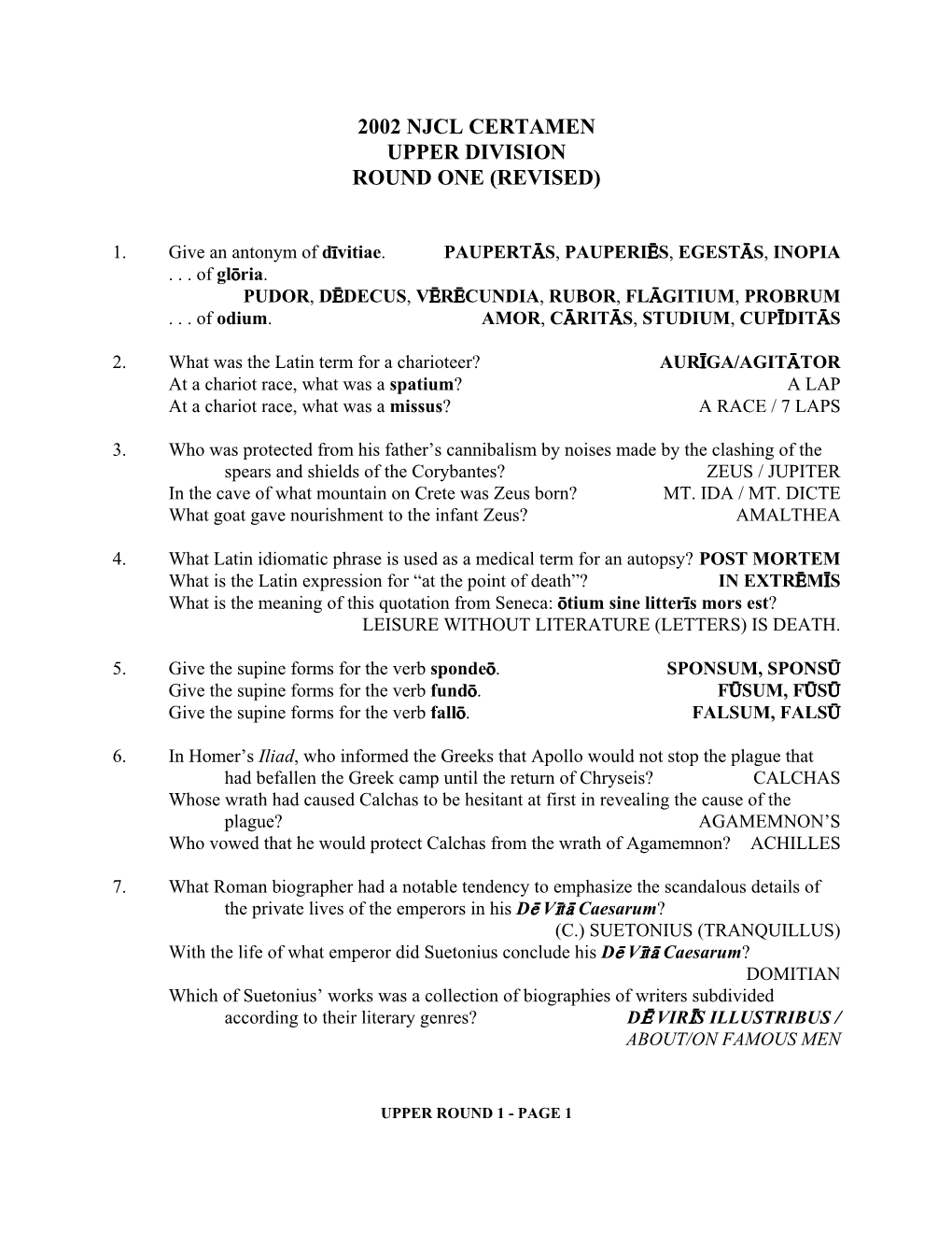 N:\Tom's Documents\Latin\NJCL Certamen\NJCL 2002 Certamen