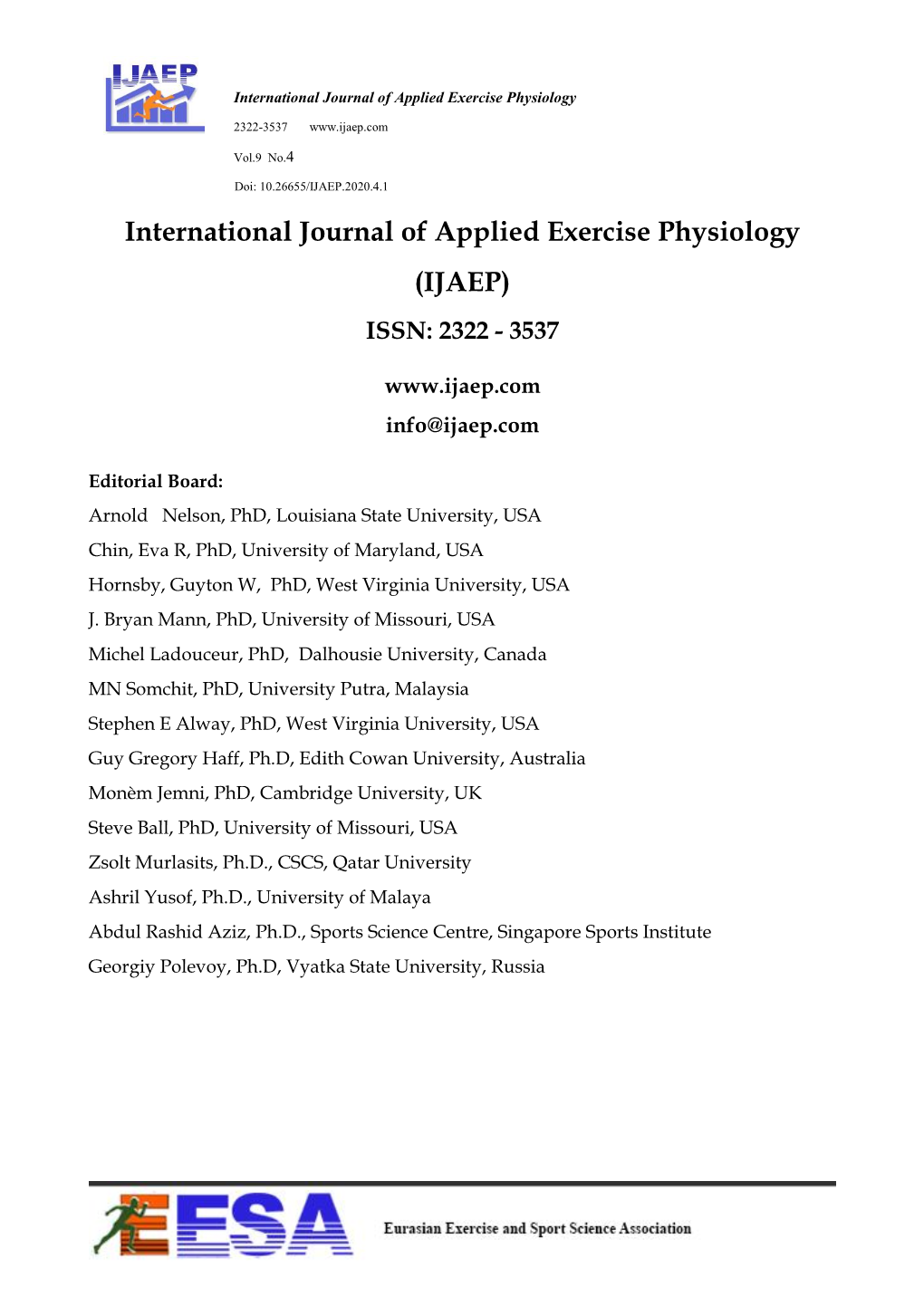 International Journal of Applied Exercise Physiology (IJAEP) ISSN: 2322 - 3537