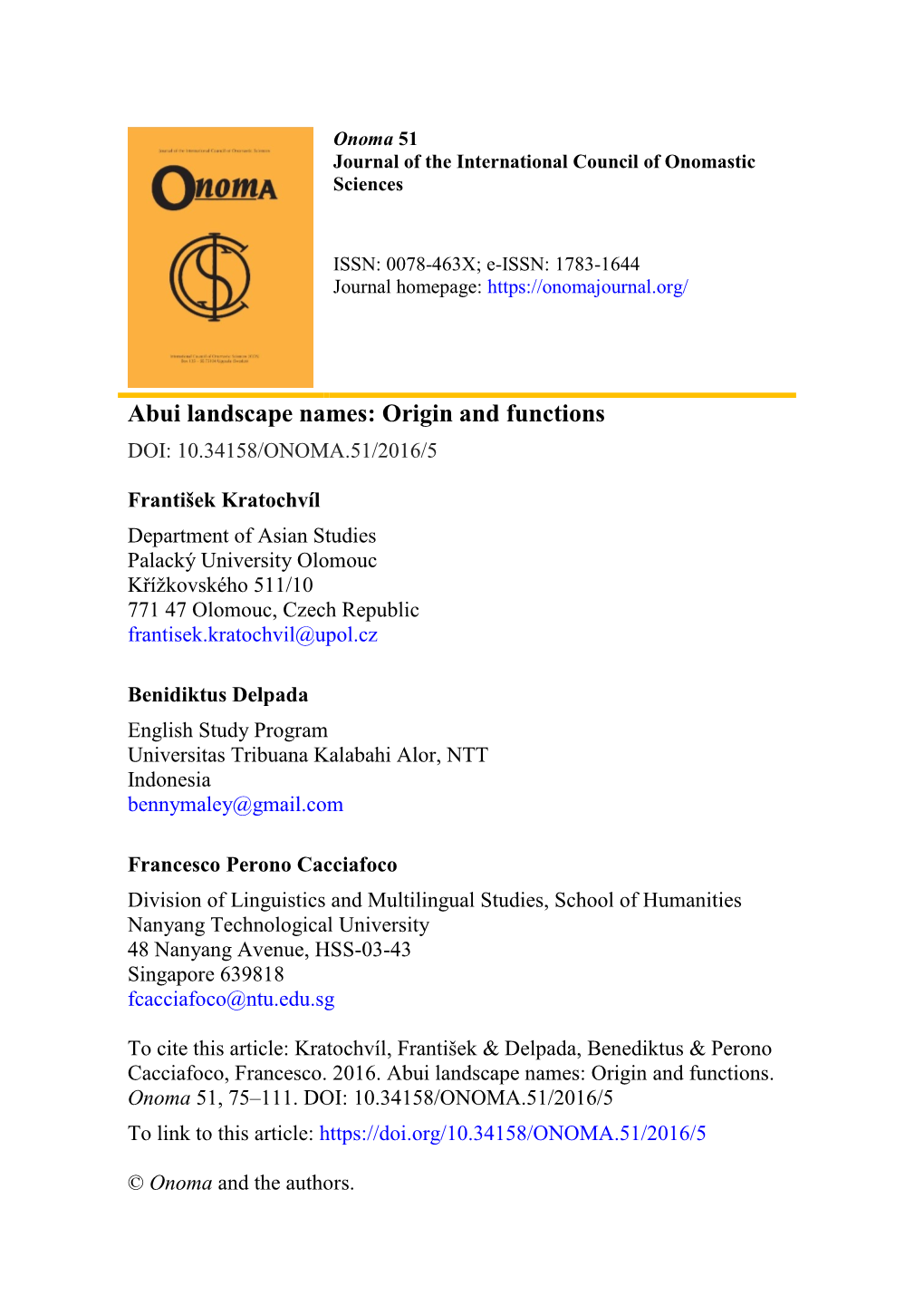 Abui Landscape Names: Origin and Functions DOI: 10.34158/ONOMA.51/2016/5