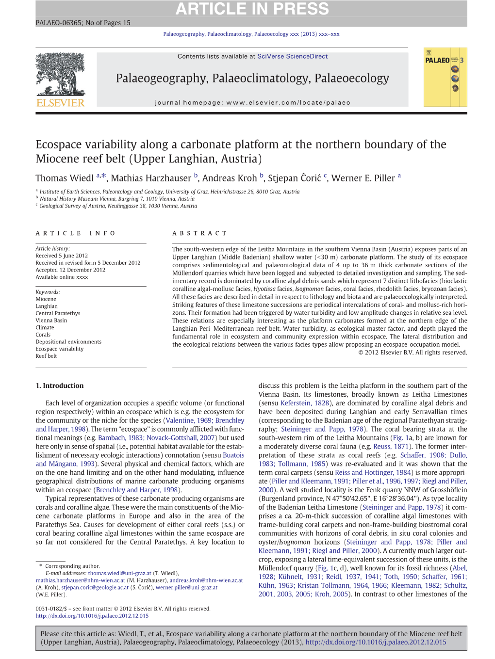 Ecospace Variability Along a Carbonate Platform at the Northern Boundary of the Miocene Reef Belt (Upper Langhian, Austria)