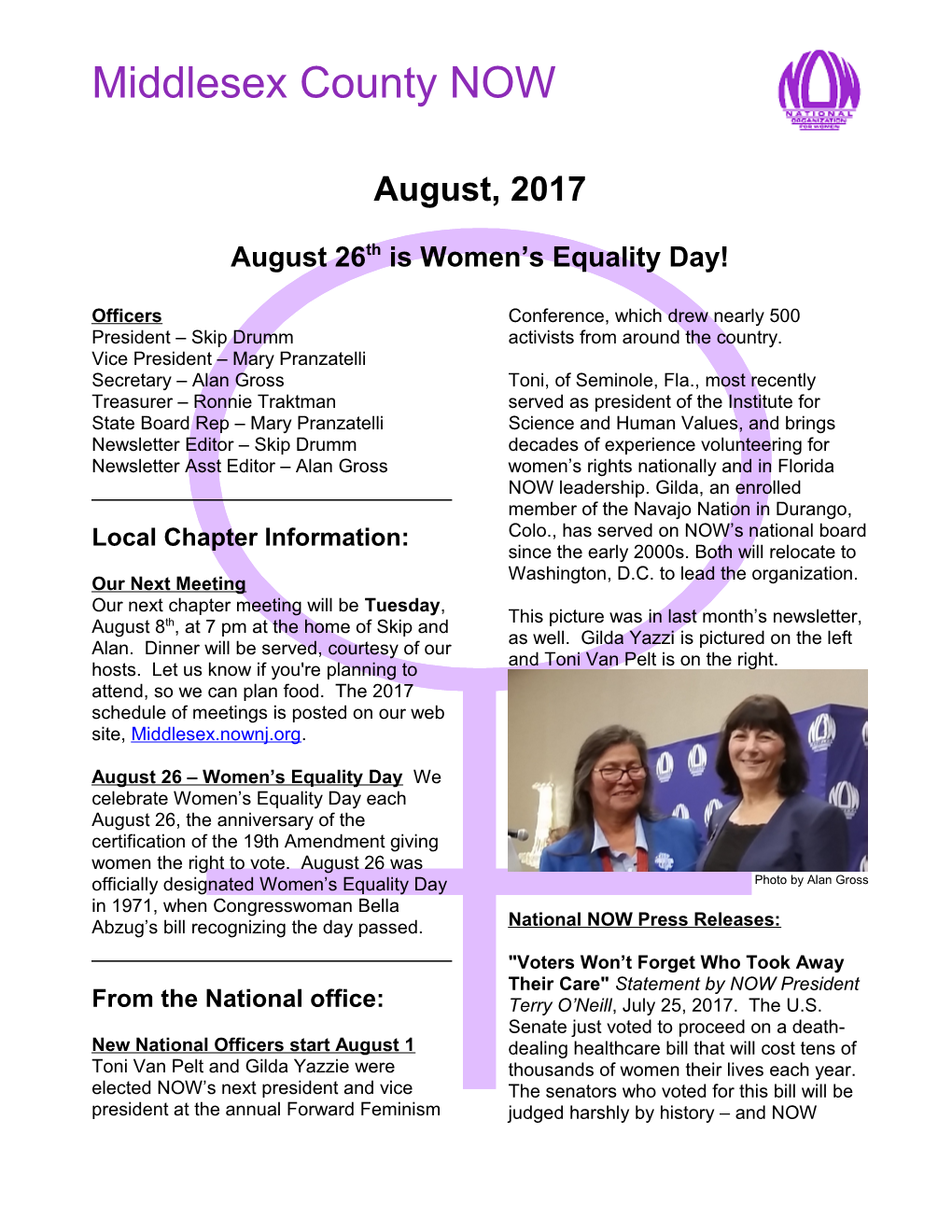 Middlesex County NOW Newsletter, August 2017