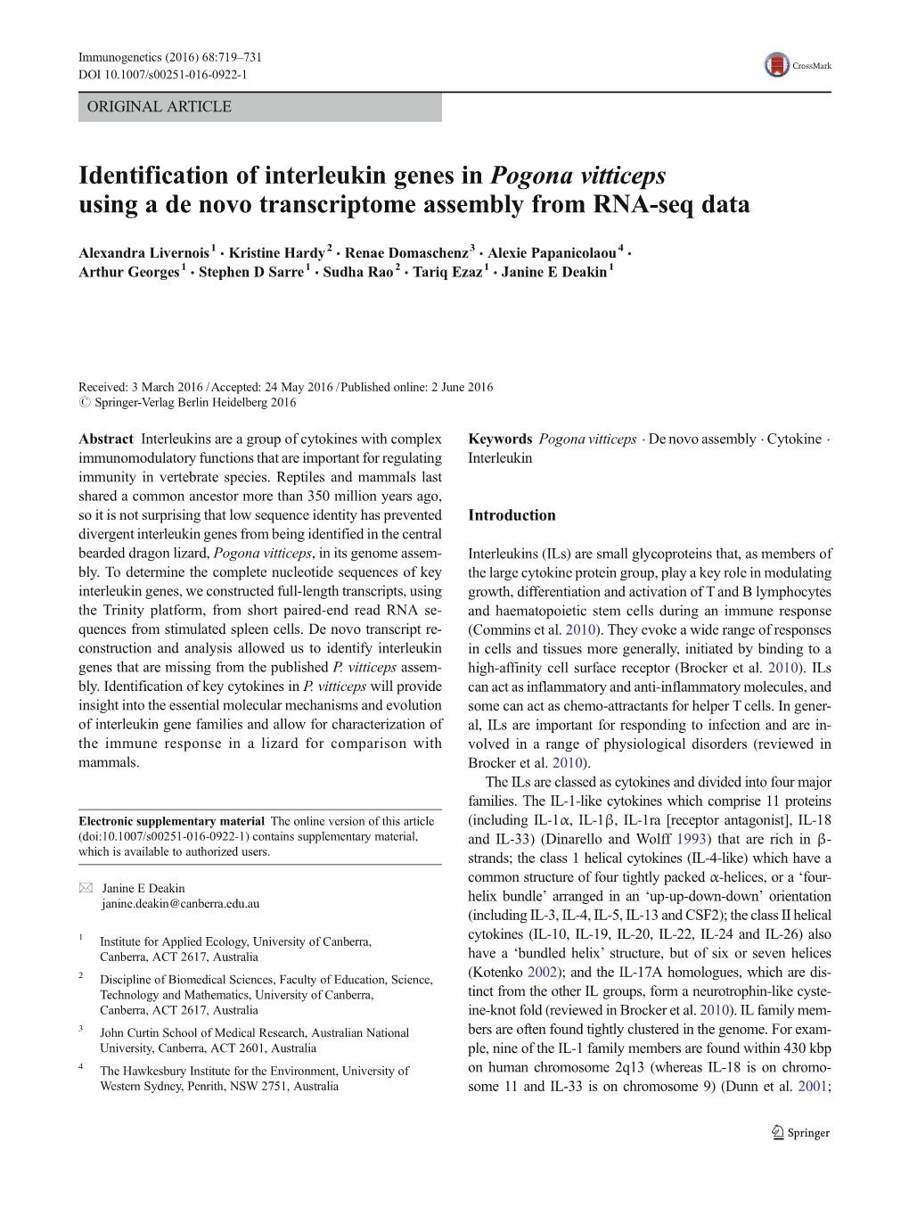 Identification of Interleukin Genes in Pogona Vitticeps Using a De Novo Transcriptome Assembly from RNA-Seq Data
