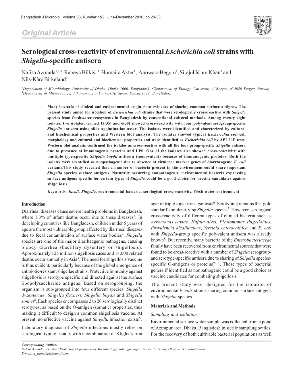 Original Article Serological Cross-Reactivity of Environmental