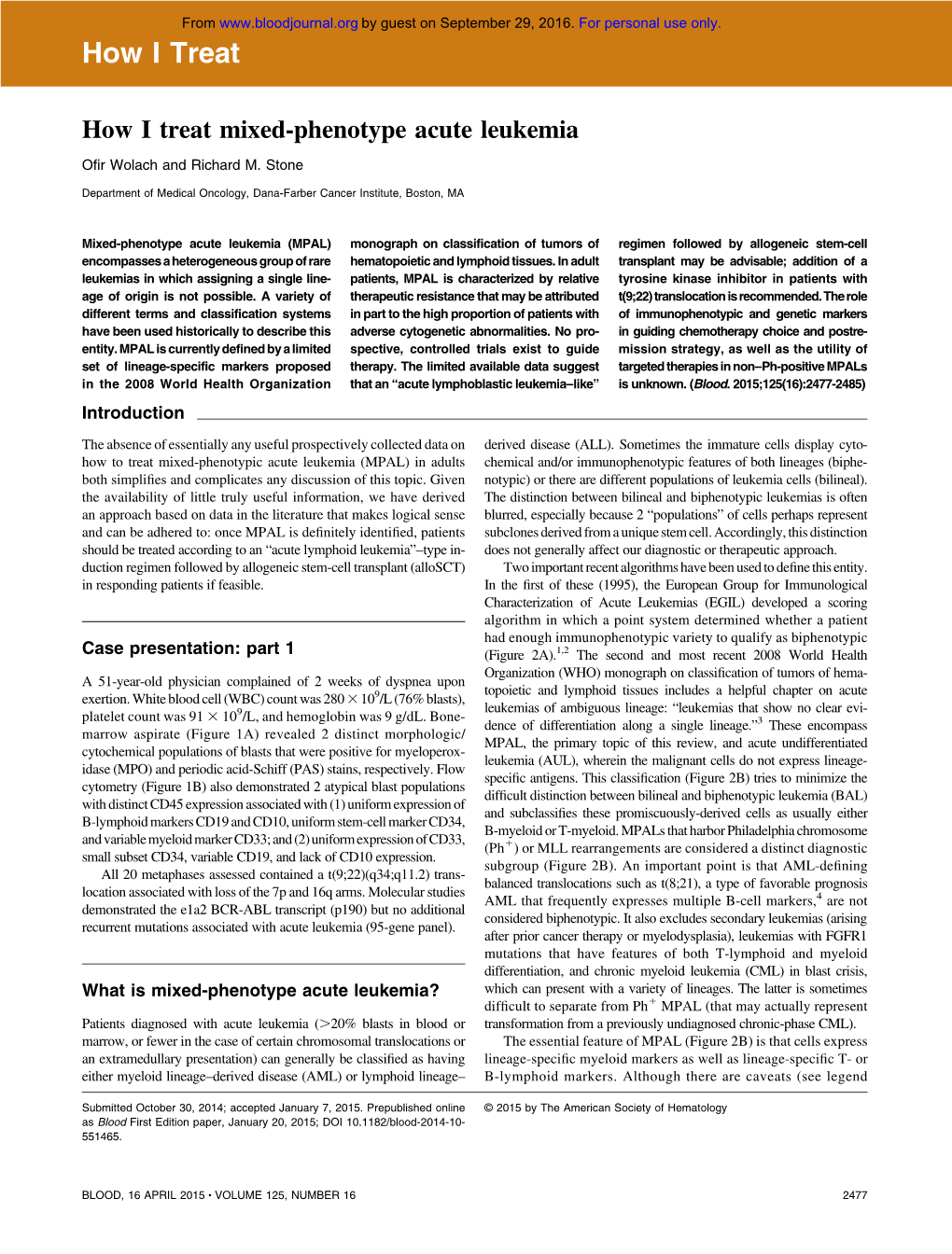 How I Treat How I Treat Mixed-Phenotype Acute Leukemia