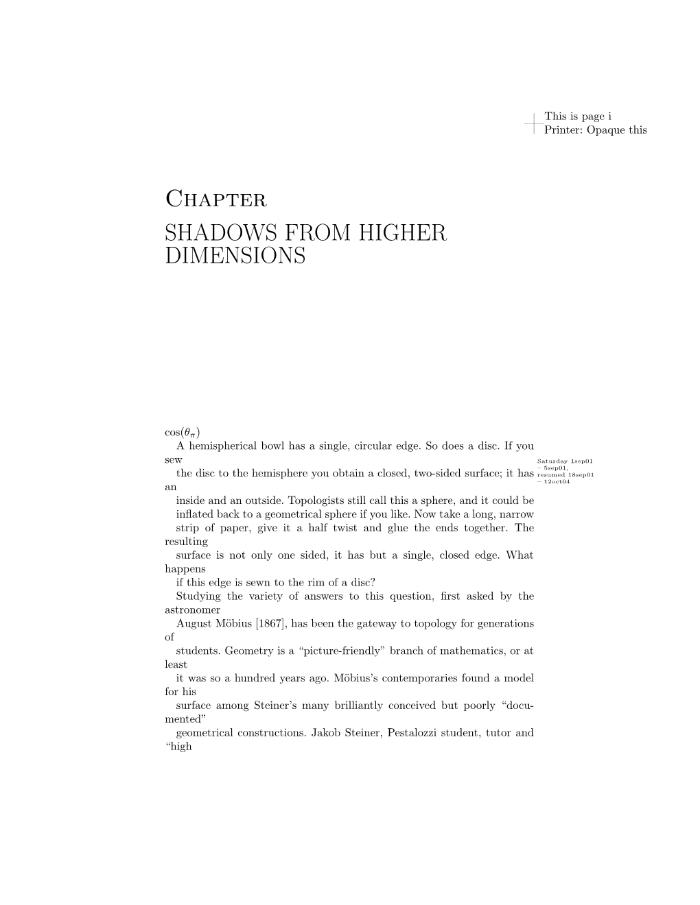 Chapter SHADOWS from HIGHER DIMENSIONS