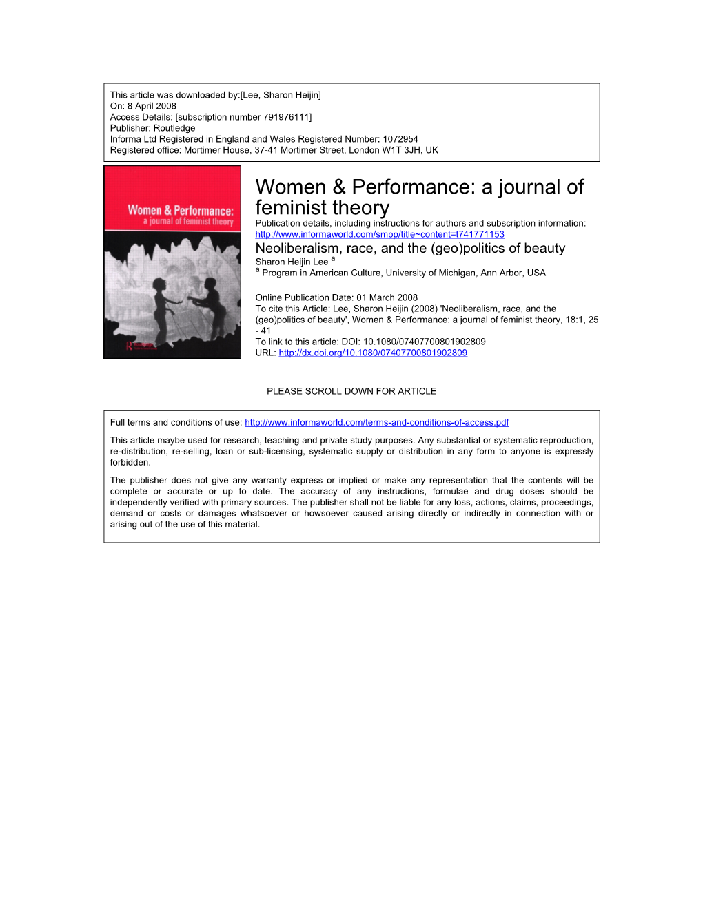 Women & Performance: a Journal of Feminist Theory