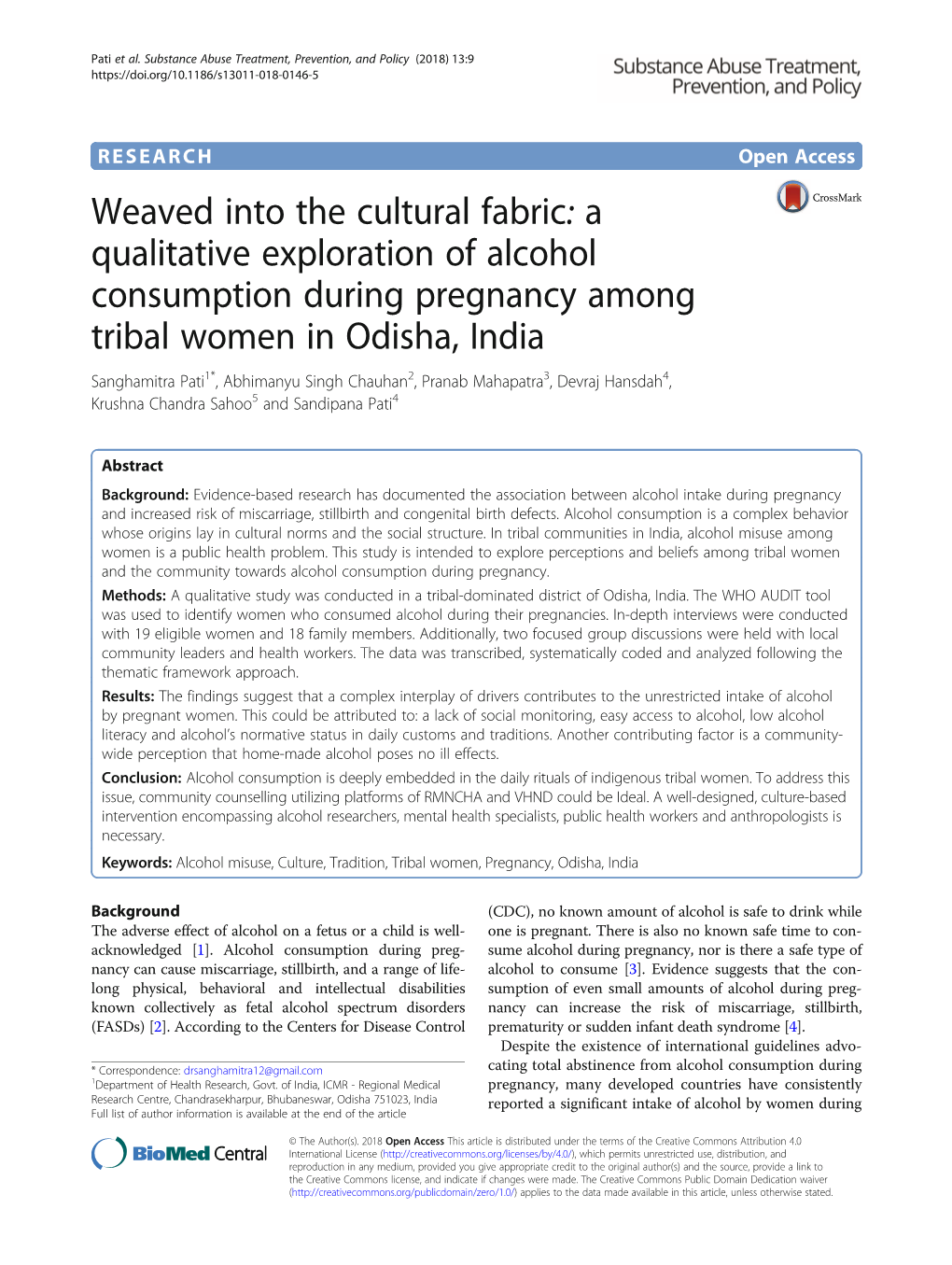 Weaved Into the Cultural Fabric: a Qualitative Exploration of Alcohol Consumption During Pregnancy Among Tribal Women in Odisha