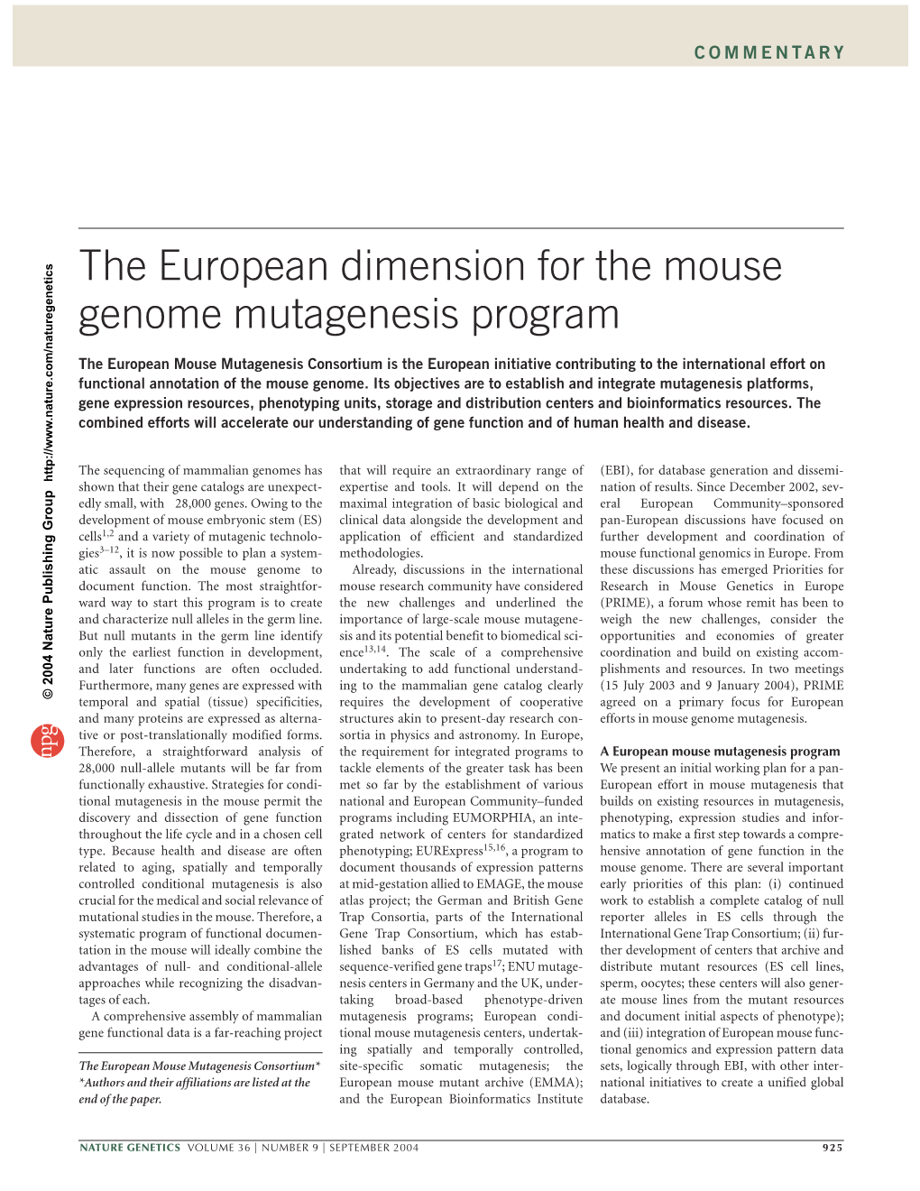 The European Dimension for the Mouse Genome Mutagenesis Program