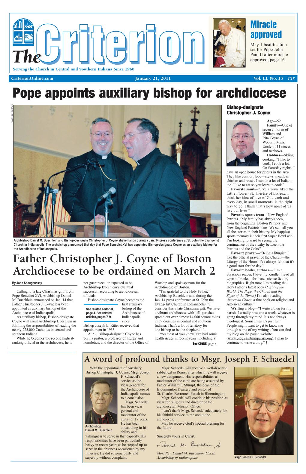 Pope Appoints Auxiliary Bishop for Archdiocese Bishop-Designate Christopher J