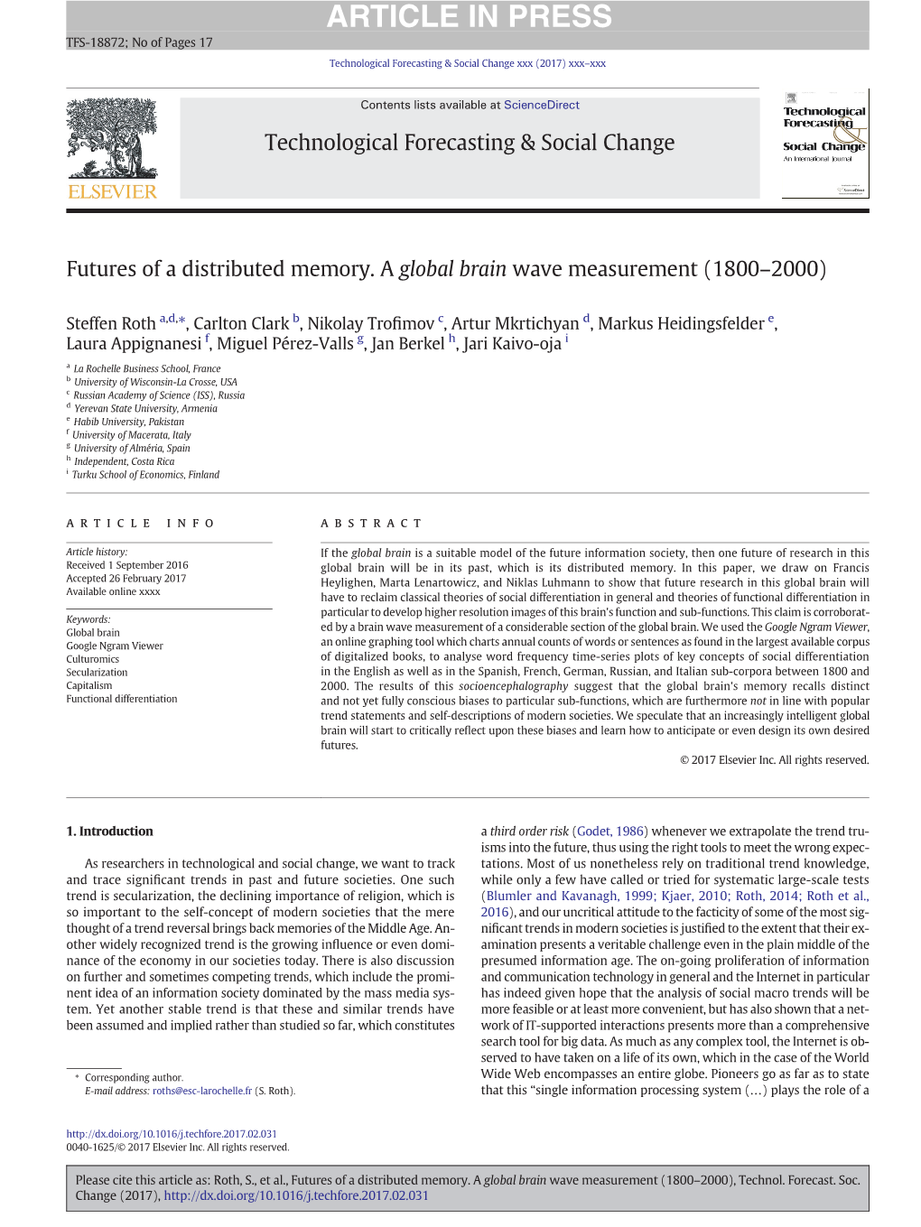 Futures of a Distributed Memory. a Global Brain Wave Measurement (1800–2000)