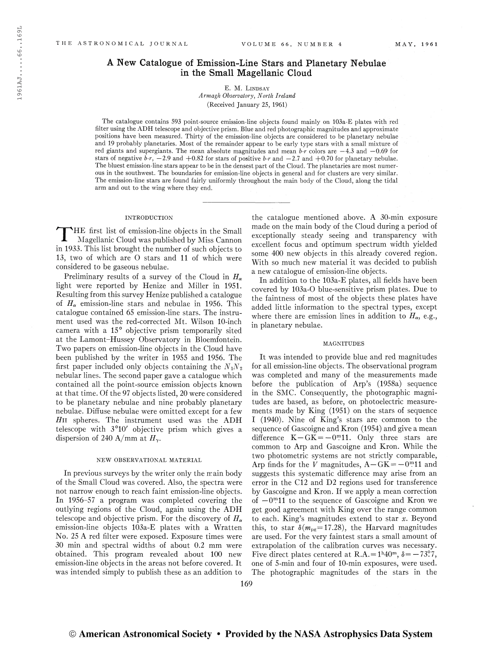 1961Aj 66. . 1 69L the Astronomical Journal