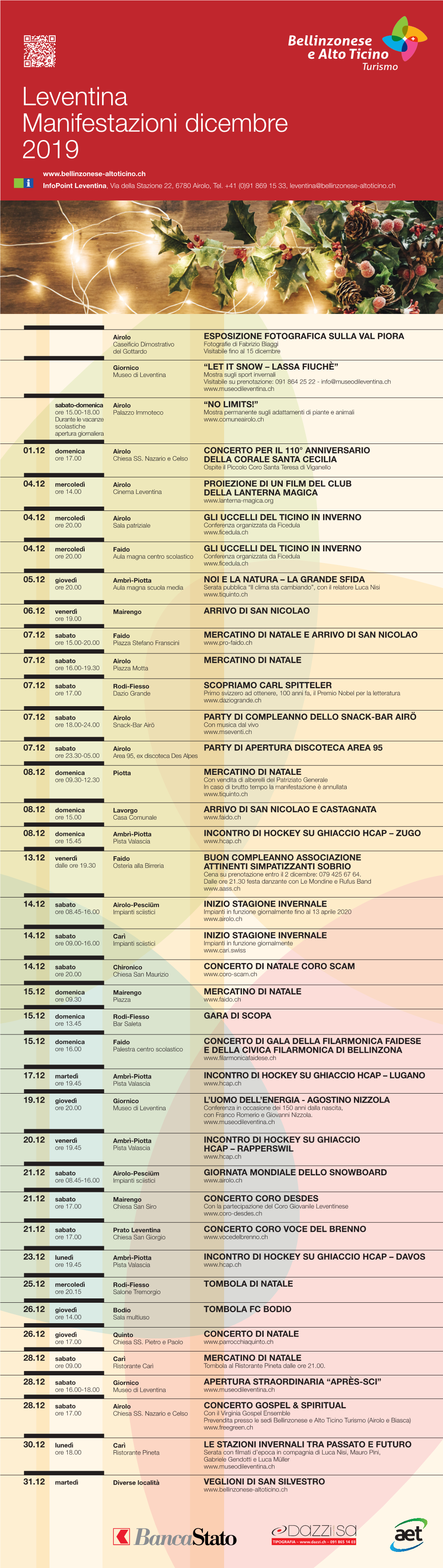 Leventina Manifestazioni Dicembre 2019 Infopoint Leventina, Via Della Stazione 22, 6780 Airolo, Tel