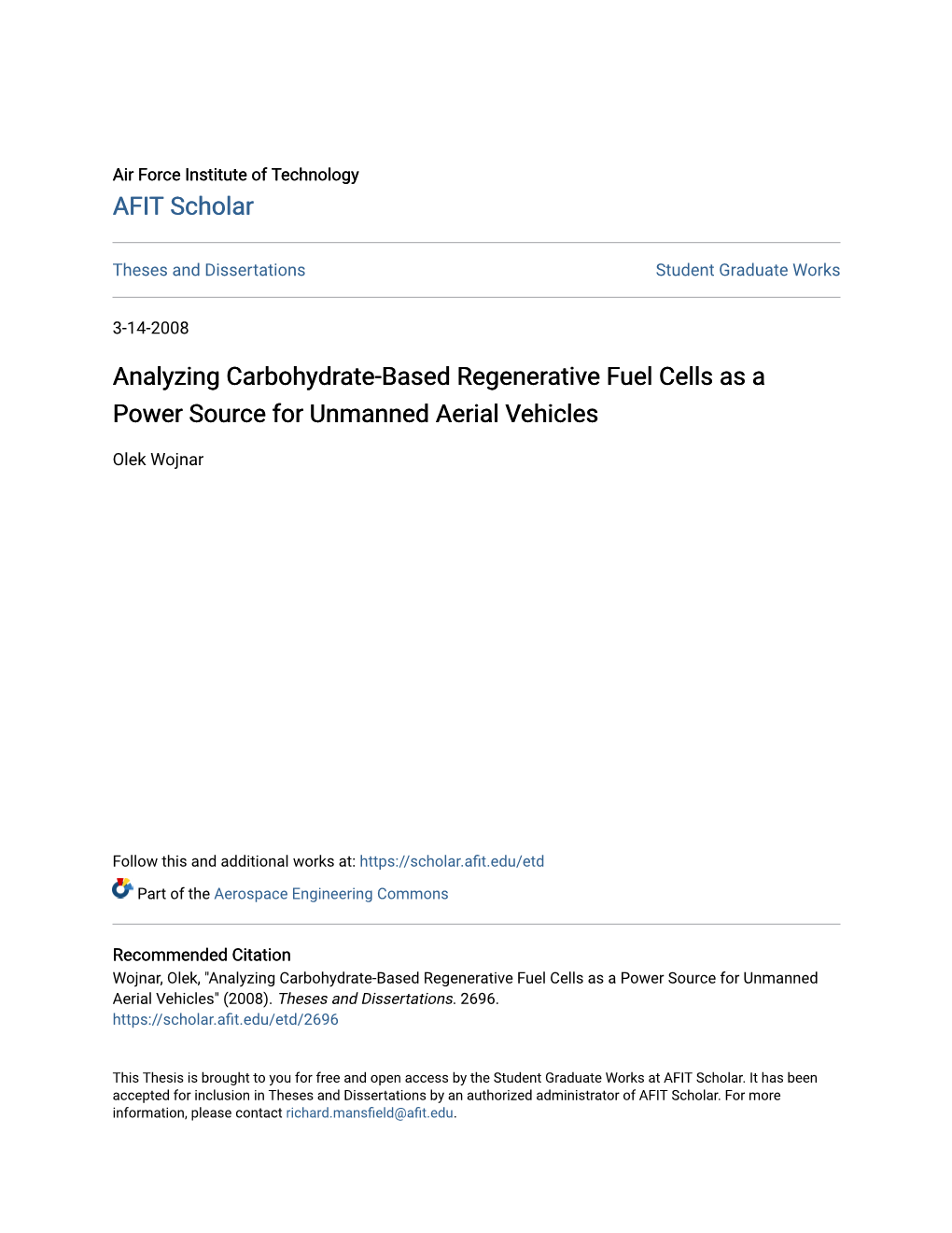 Analyzing Carbohydrate-Based Regenerative Fuel Cells As a Power Source for Unmanned Aerial Vehicles