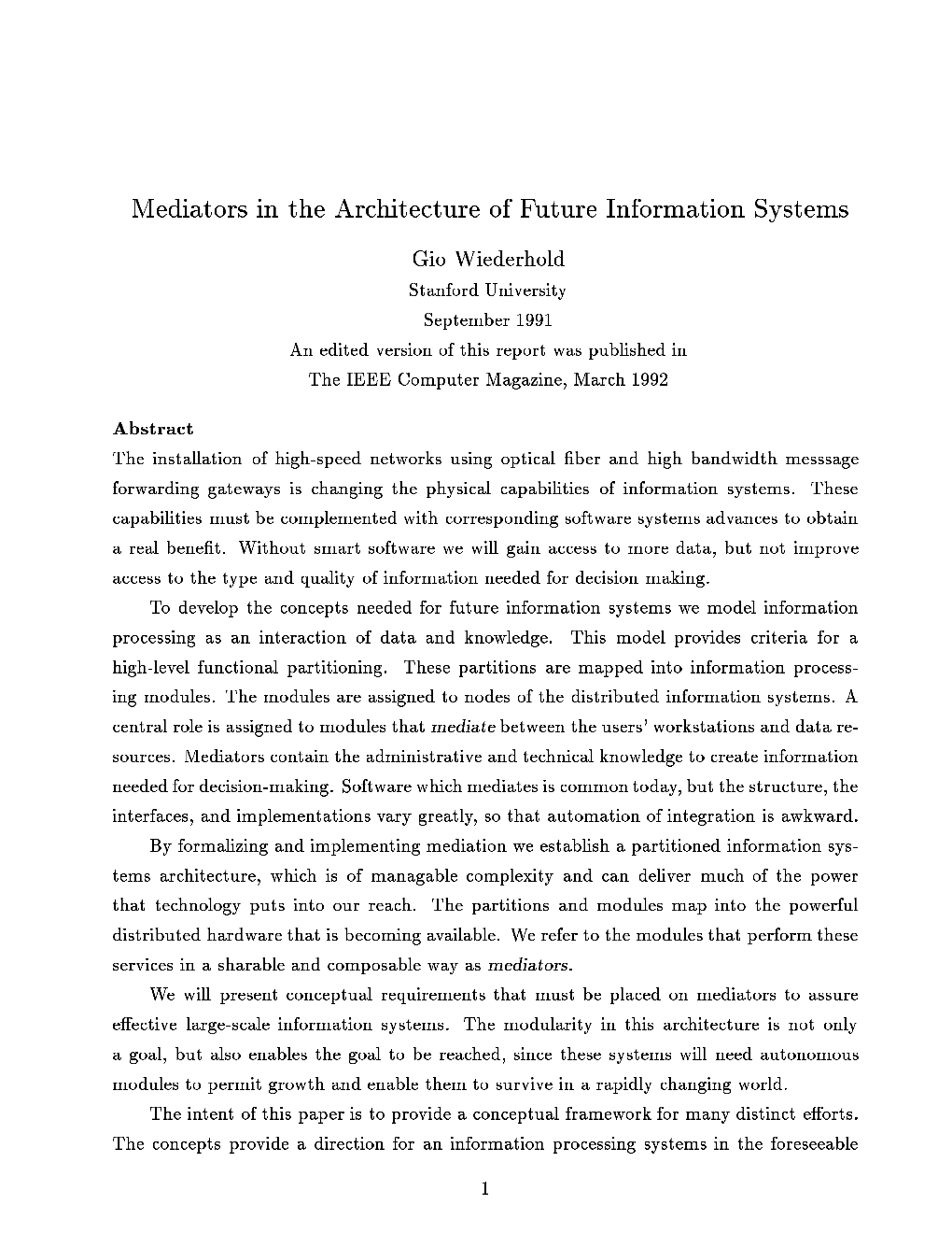 Mediators in the Architecture of Future Information Systems