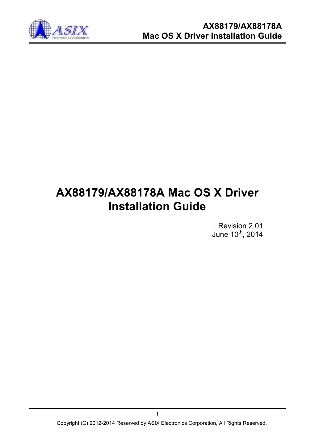 AX88179/AX88178A Mac OS X Driver Installation Guide