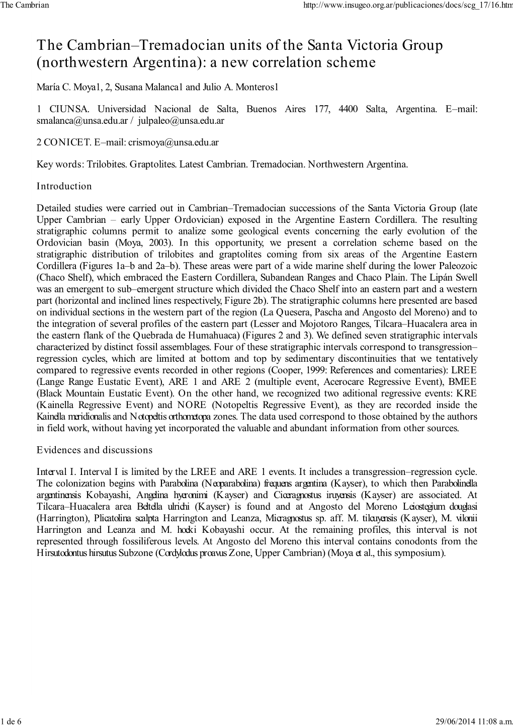 The Cambrian–Tremadocian Units of the Santa Victoria Group (Northwestern Argentina): a New Correlation Scheme