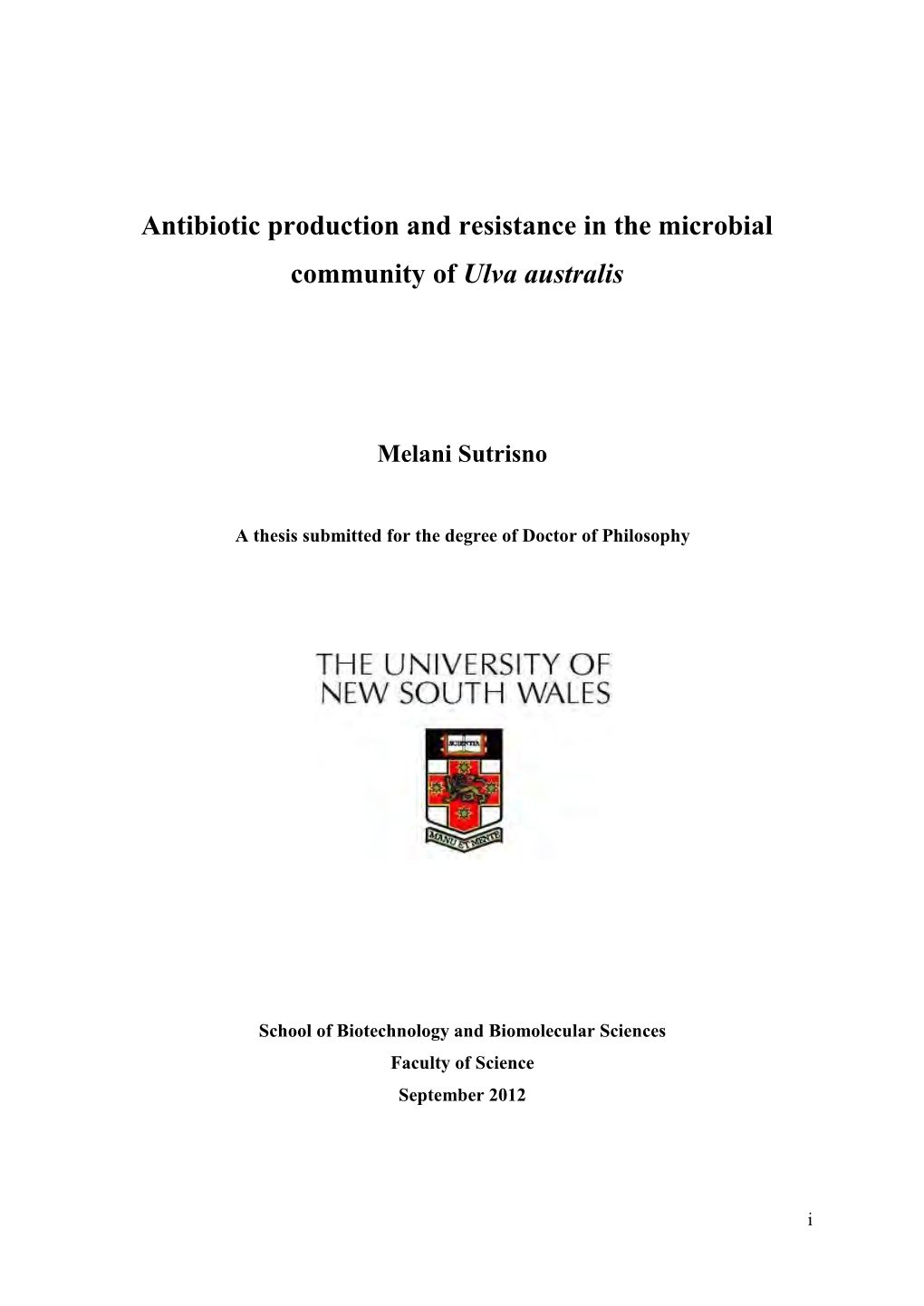 Antibiotic Production and Resistance in the Microbial Community of Ulva Australis