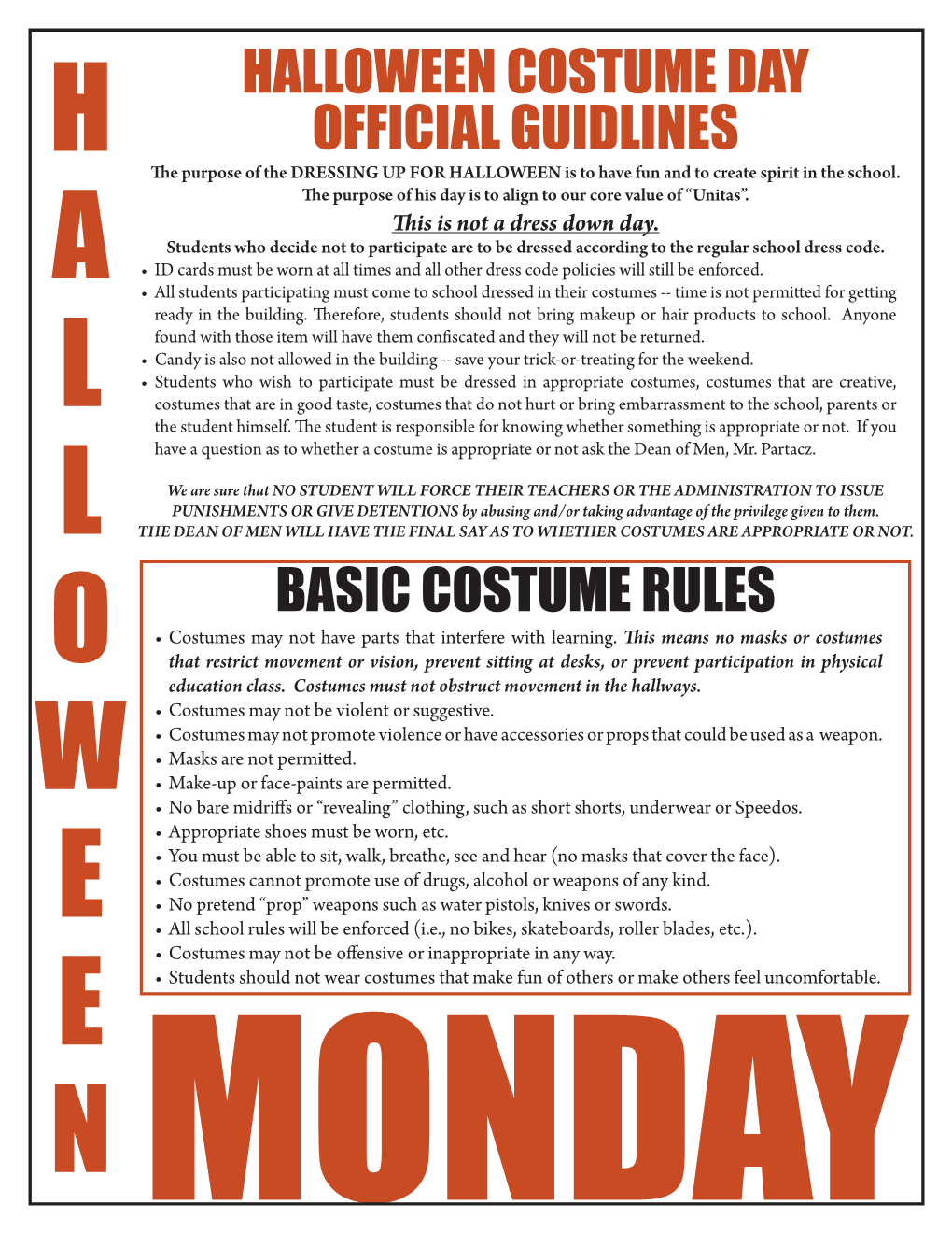 Halloween Costume Day Official Guidlines Basic Costume Rules