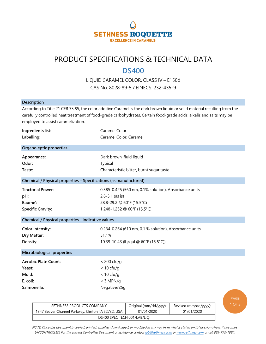 Ds400 Spec Tech 001/Lab/Liq