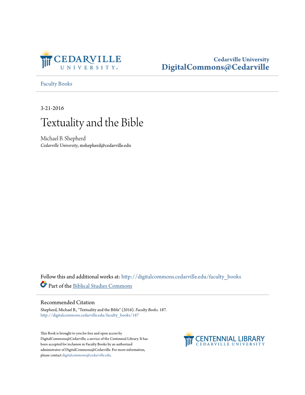 Textuality and the Bible Michael B