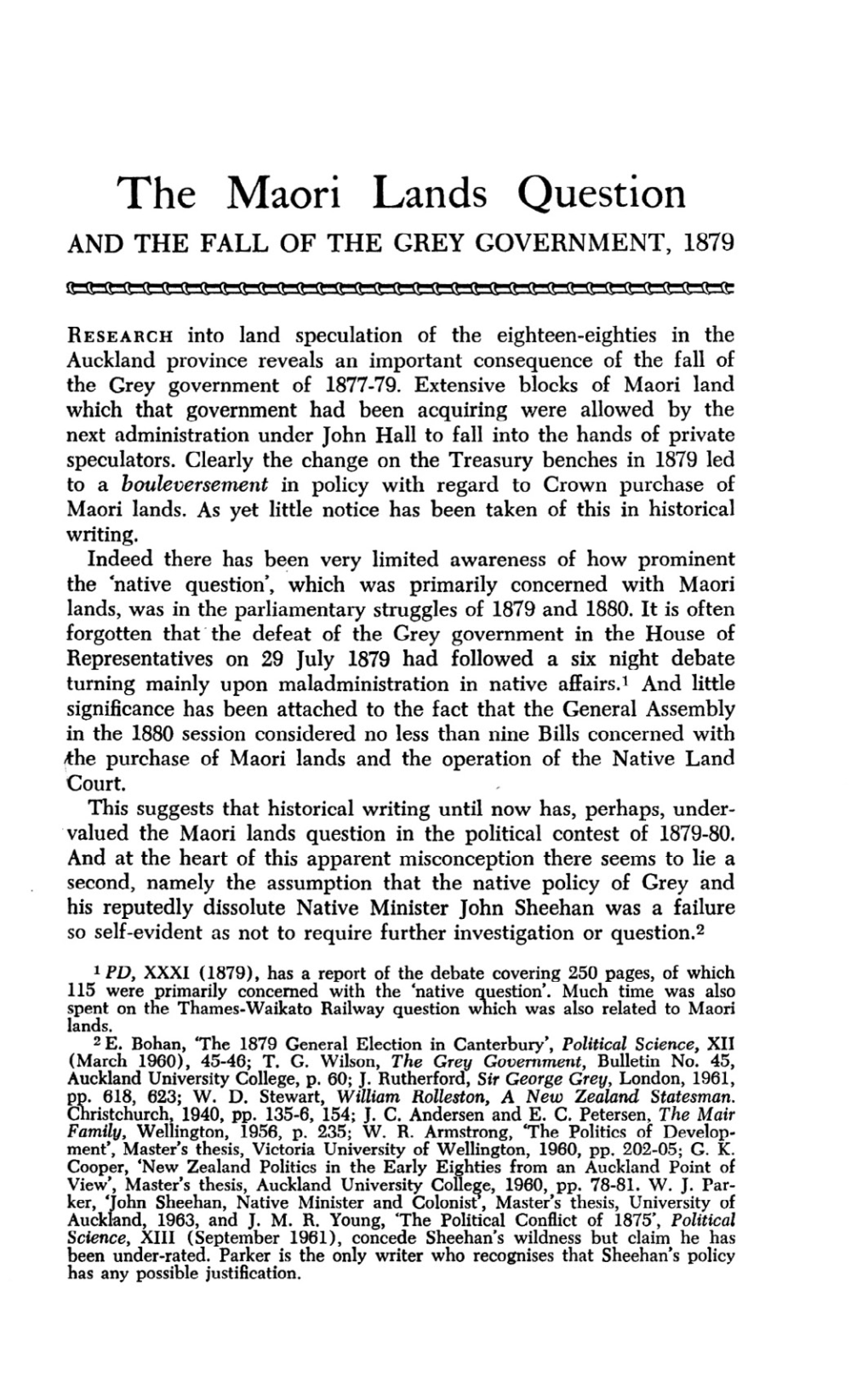 The Maori Lands Question and the FALL of the GREY GOVERNMENT, 1879