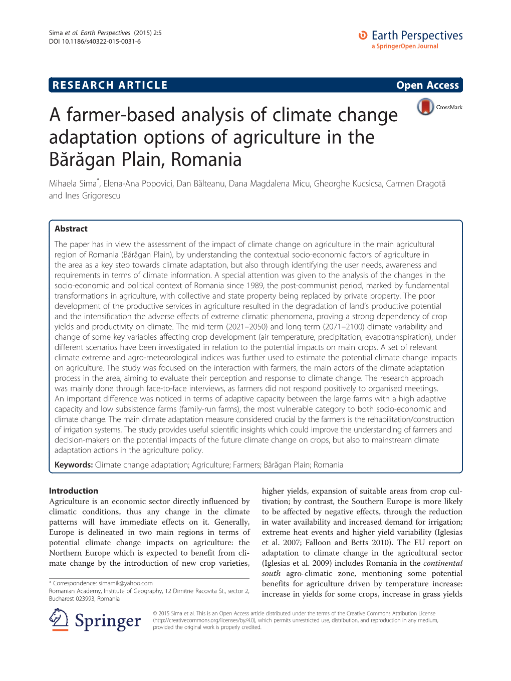 A Farmer-Based Analysis of Climate Change Adaptation Options Of