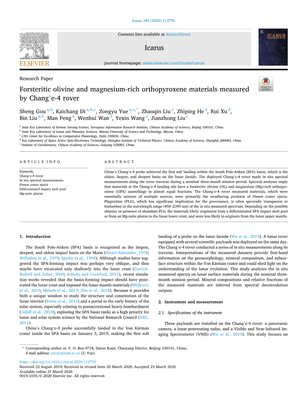 Forsteritic Olivine and Magnesium-Rich Orthopyroxene Materials Measured by Chang’E-4 Rover