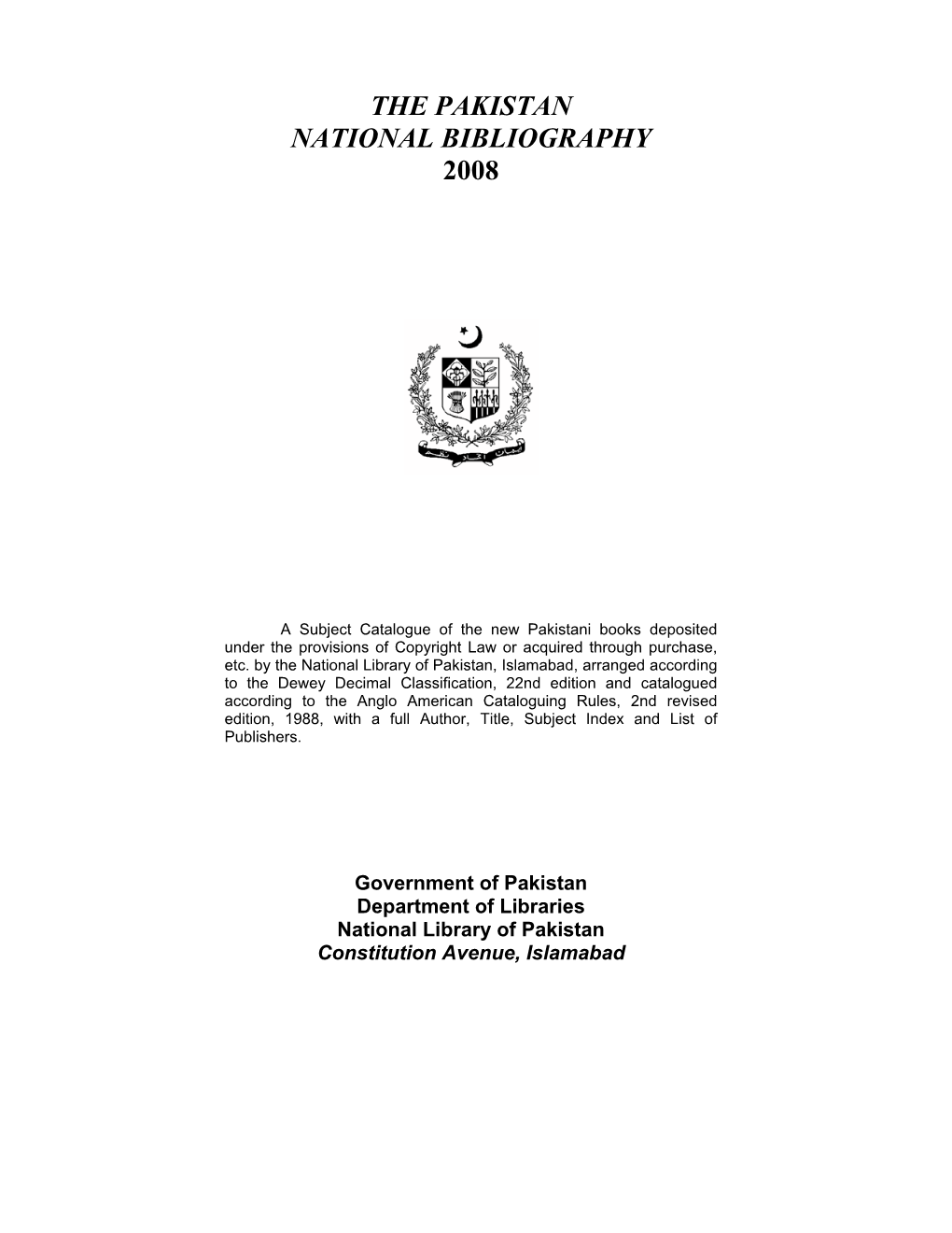 The Pakistan National Bibliography 2008