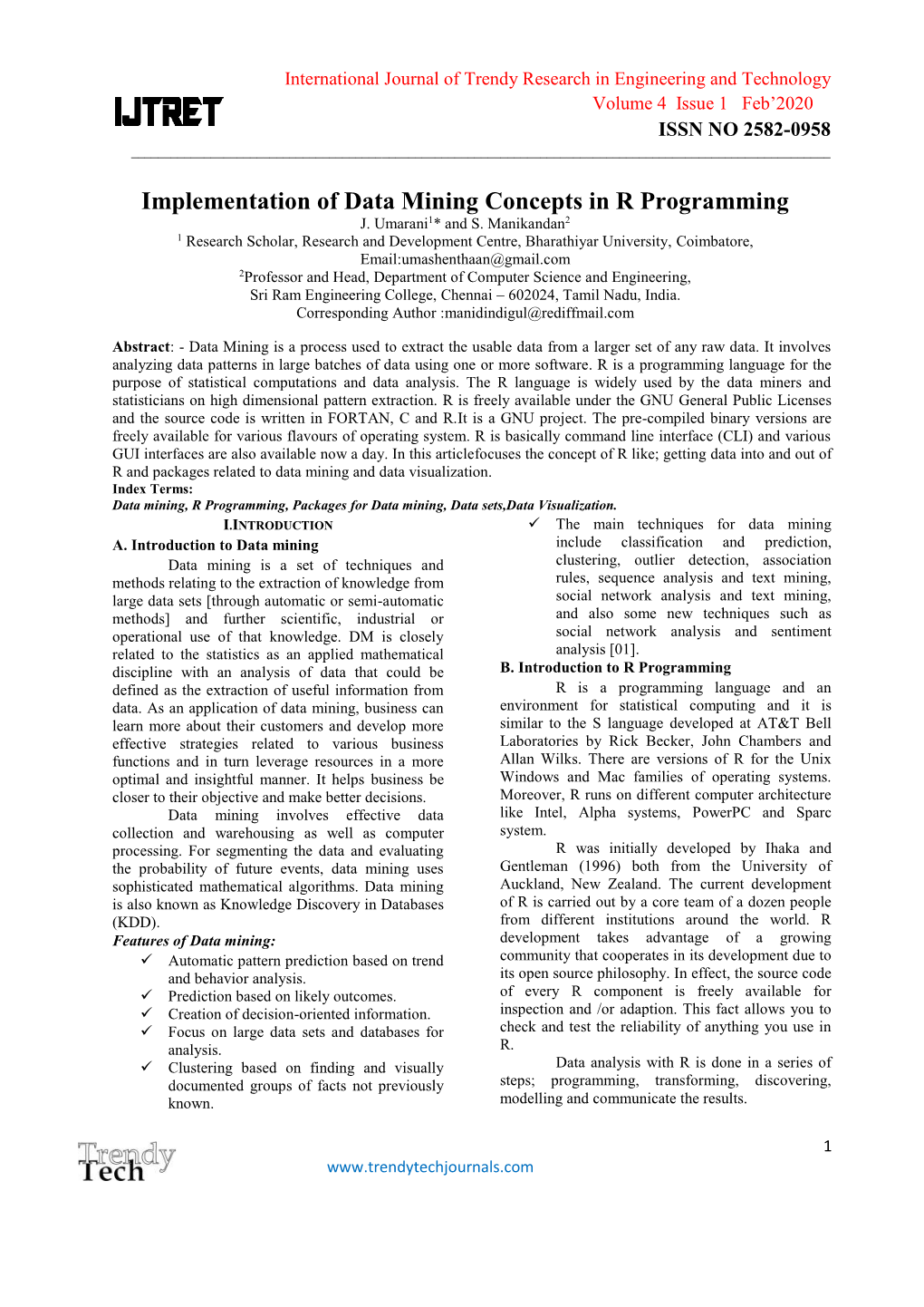 Implementation of Data Mining Concepts in R Programming J