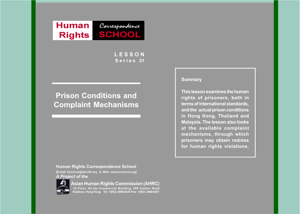 Prison Conditions and Complaint Mechanisms