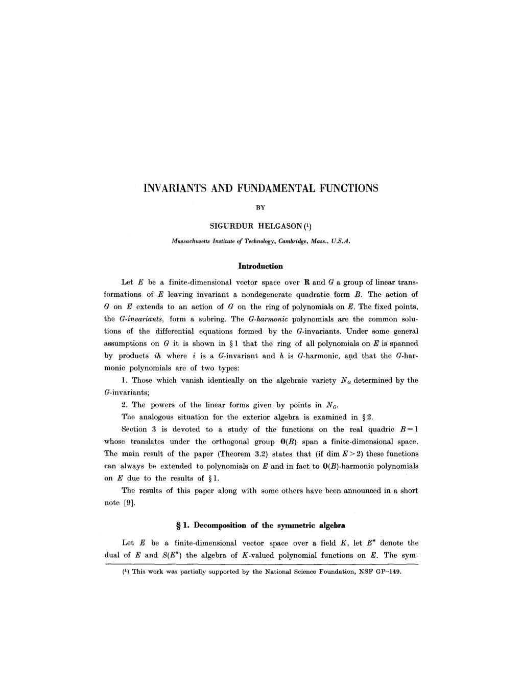 Invariants and Fundamental Functions