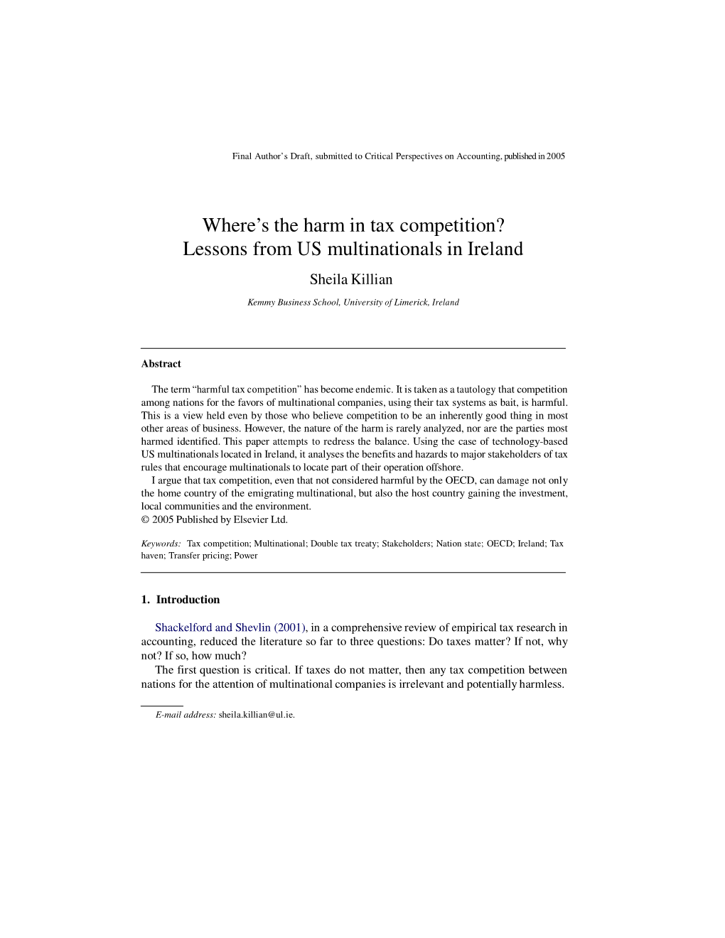 Where's the Harm in Tax Competition? Lessons from US Multinationals in Ireland