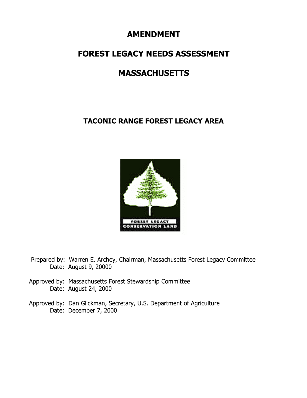 Amendment Forest Legacy Needs Assessment Massachusetts