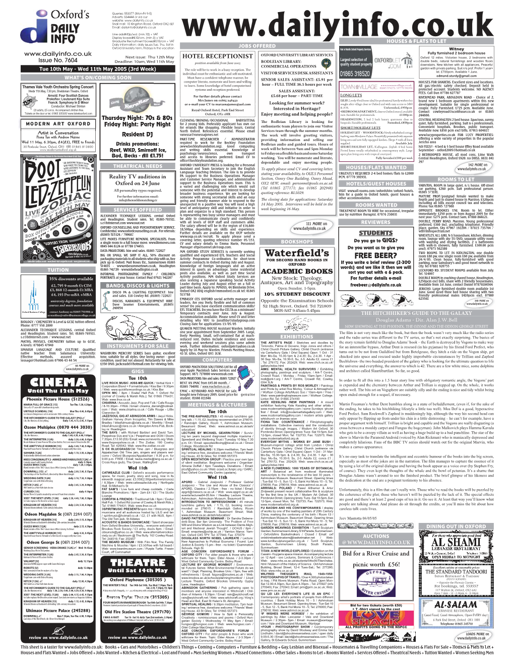 Snail Mail: 10 Kingston Road, Oxford OX2 6EF DAILY Email: Dailyinfo@Dailyinfo.Co.Uk Line Ads@40P/Wd