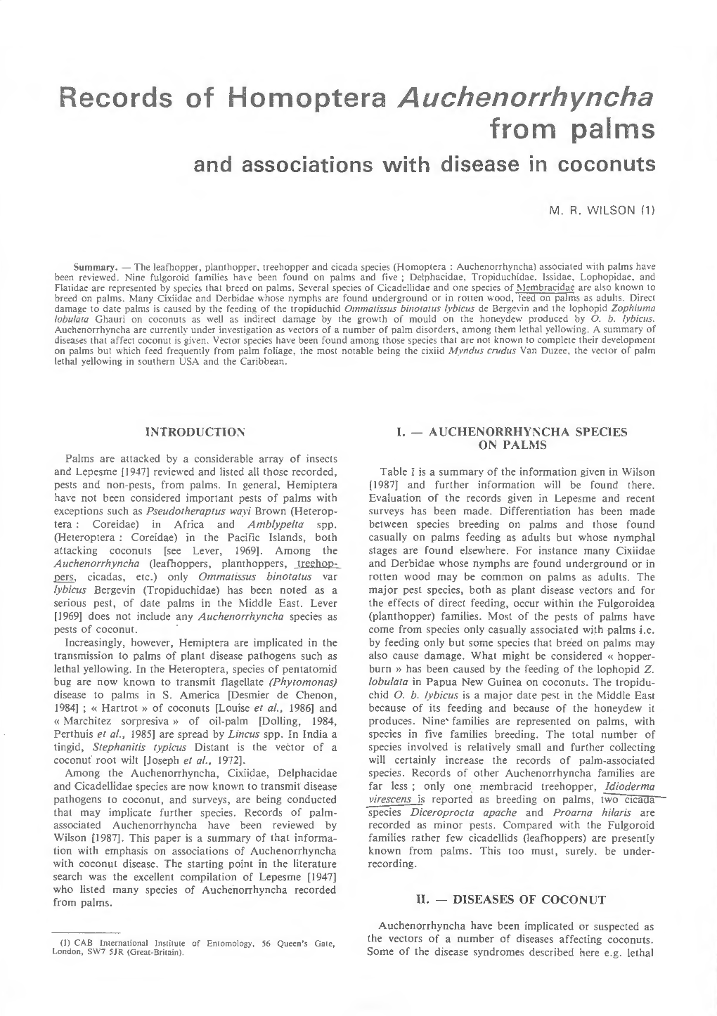 From Palms and Associations with Disease in Coconuts