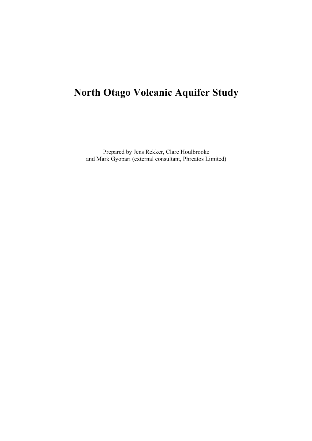 North Otago Volcanic Aquifer Study