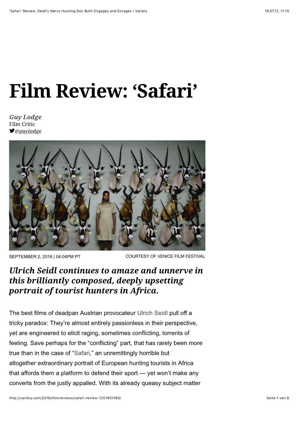 'Safari' Review: Seidl's Nervy Hunting Doc Both Engages and Enrages