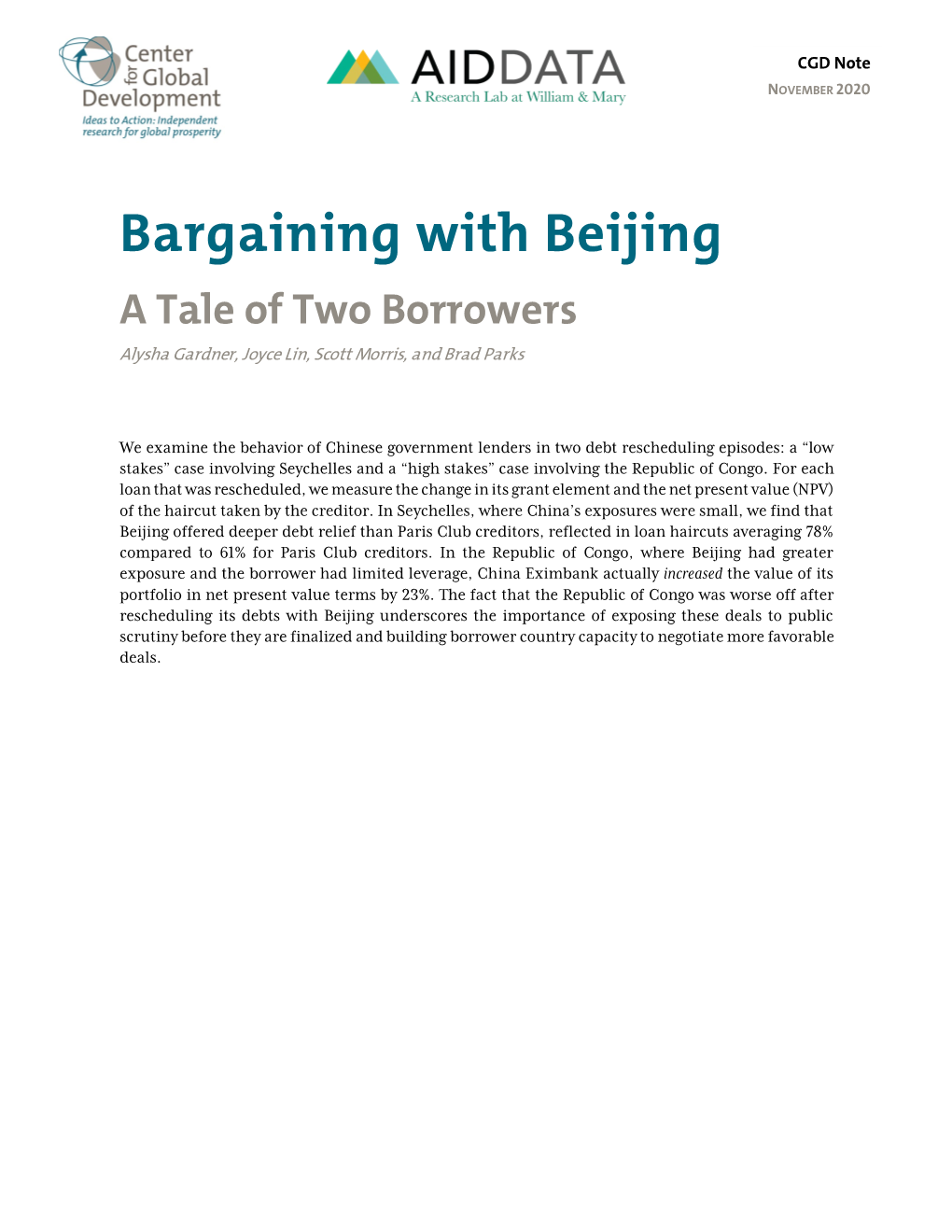 Bargaining with Beijing: a Tale of Two Borrowers