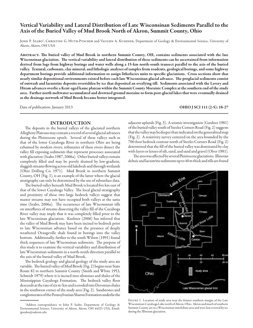 Vertical Variability and Lateral Distribution of Late Wisconsinan Sediments Parallel to the Axis of the Buried Valley of Mud Brook North of Akron, Summit County, Ohio