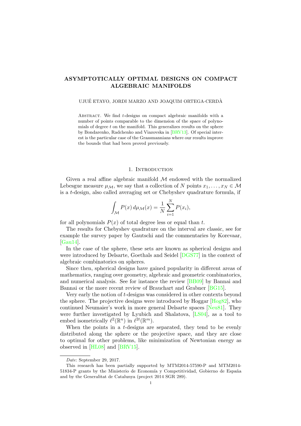 Asymptotically Optimal Designs on Compact Algebraic Manifolds