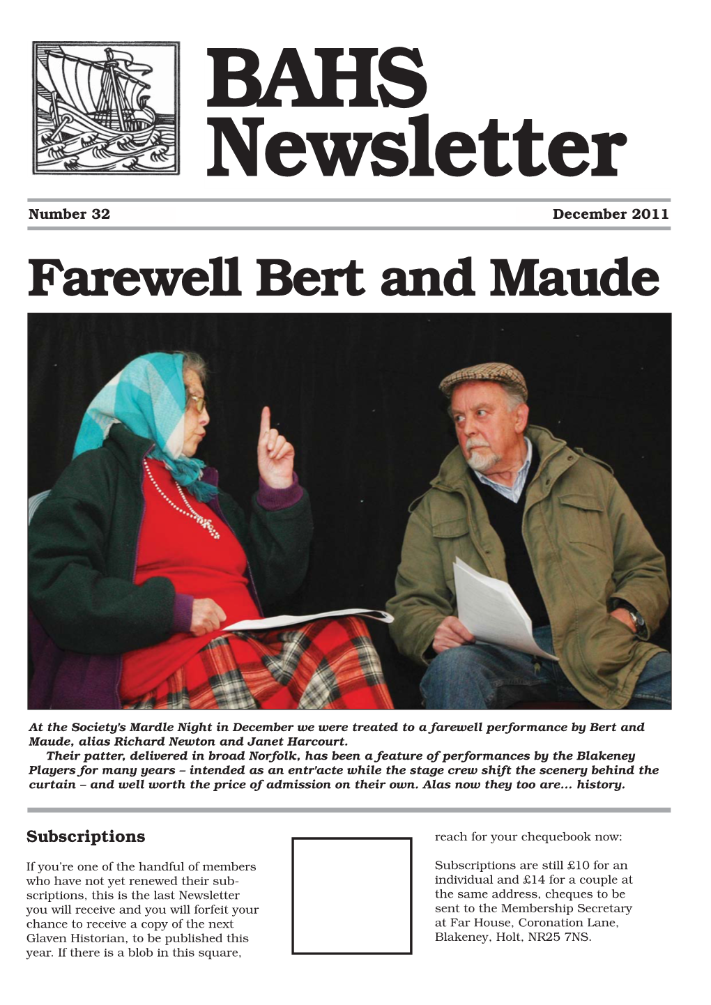 BAHS Newsletter Number 32 December 2011 Farewell Bert and Maude