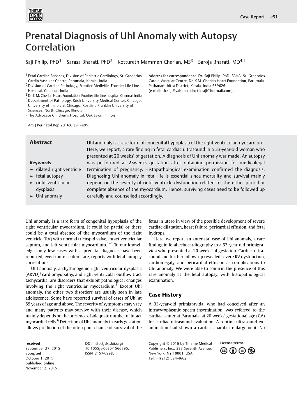 Prenatal Diagnosis of Uhl Anomaly with Autopsy Correlation