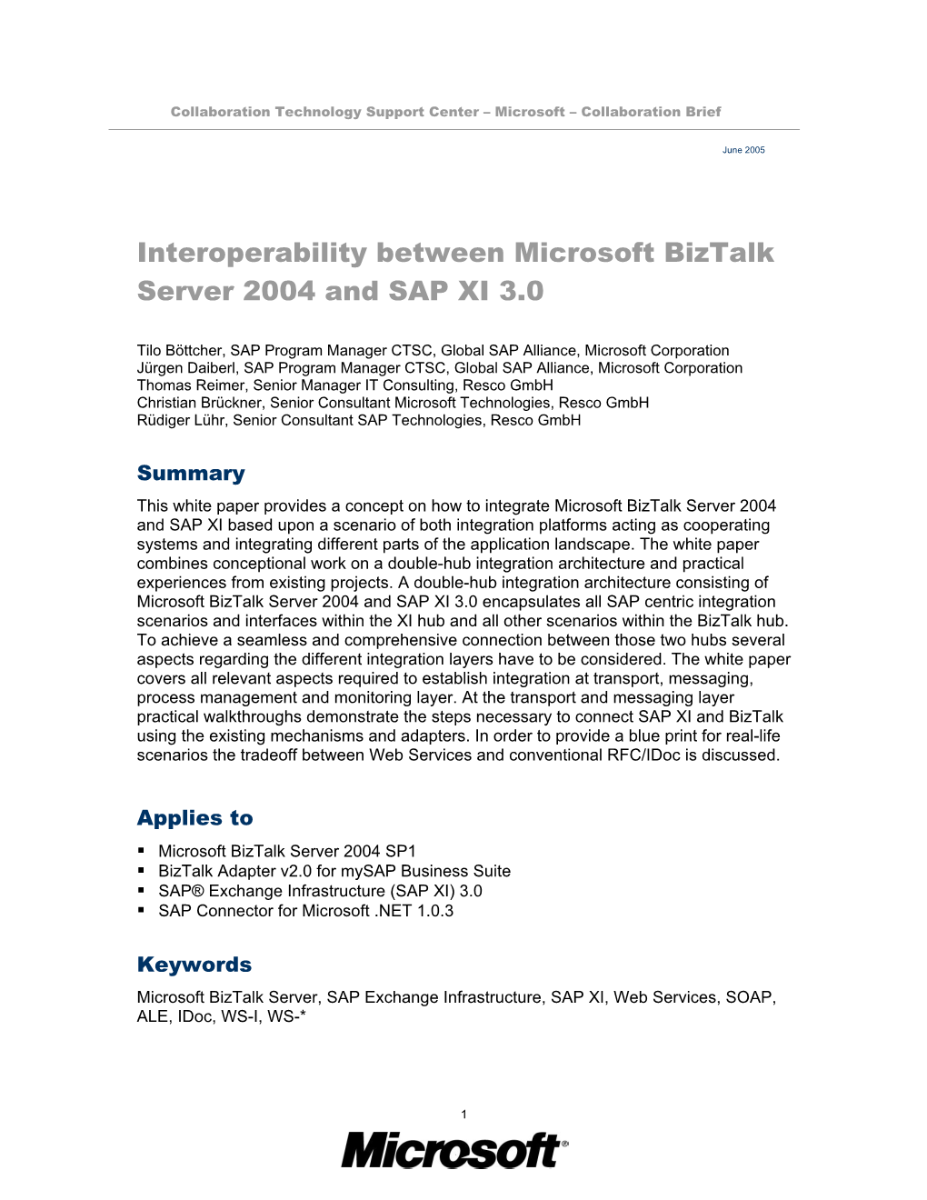Interoperability Between Microsoft Biztalk Server 2004 and SAP XI 3.0