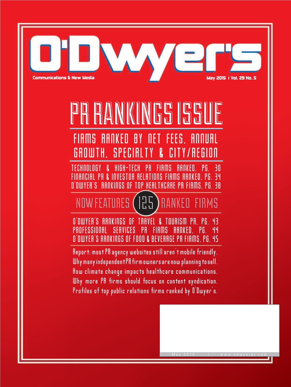 O'dwyer's May '15 PR Firm Rankings Magazine