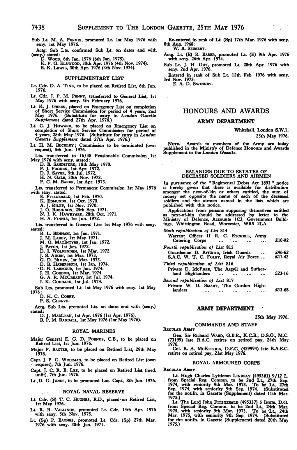 7438 Supplement to the London Gazette, 25Th May 1976