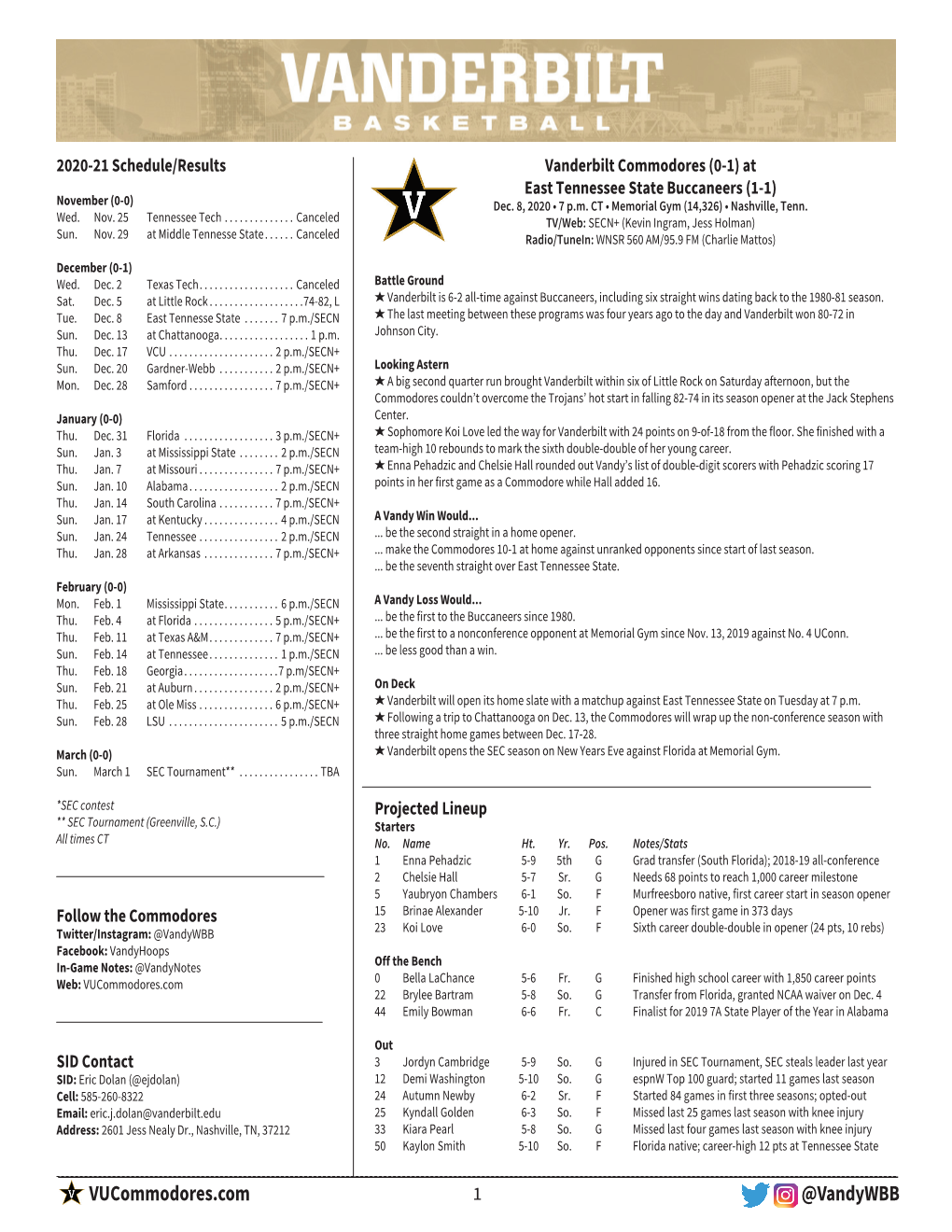 Vanderbilt Game Notes