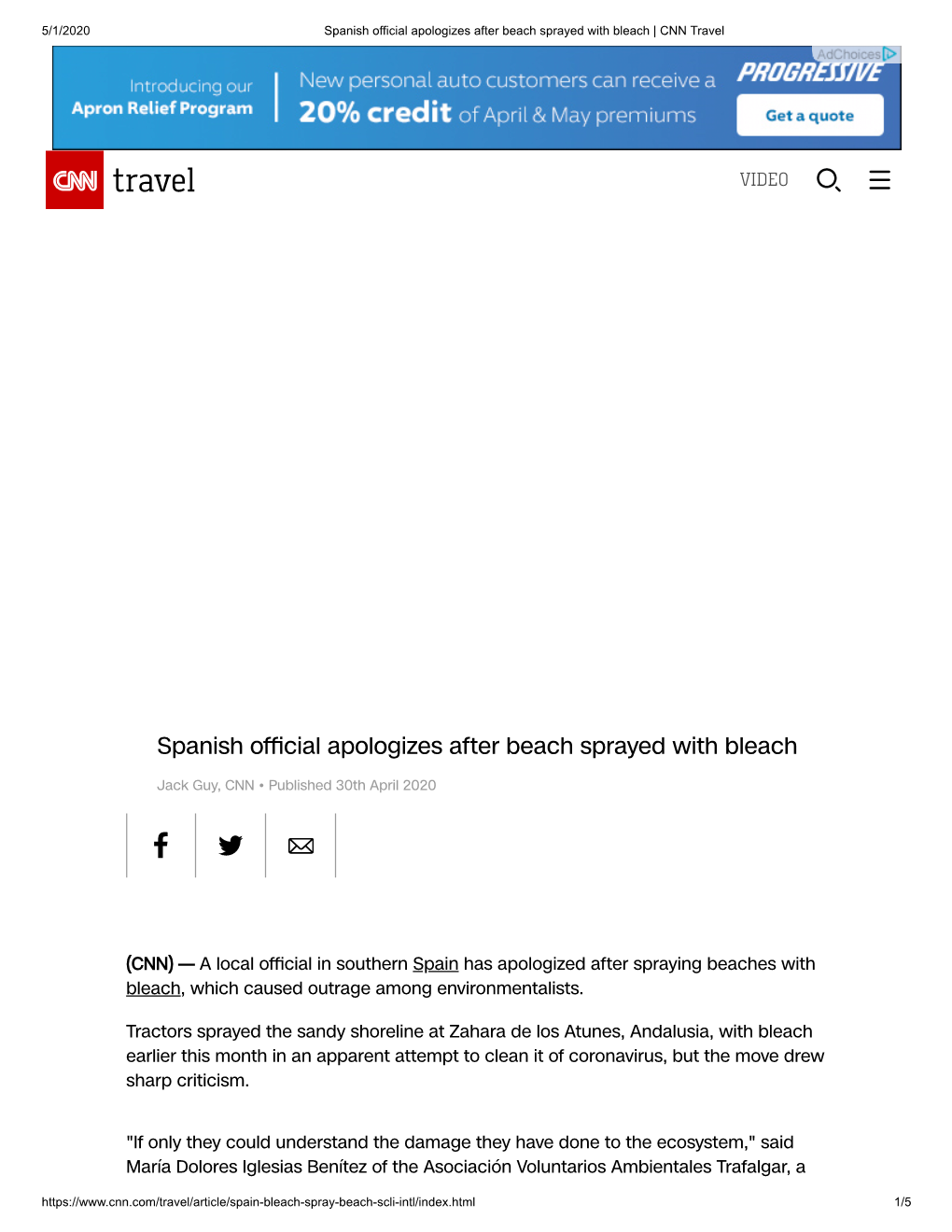 Spanish O Cial Apologizes After Beach Sprayed with Bleach