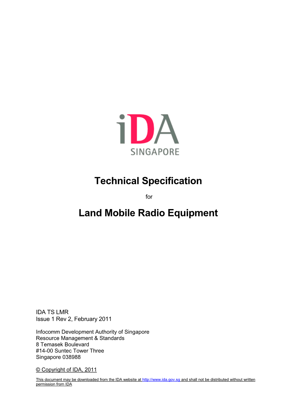 Technical Specification Land Mobile Radio Equipment
